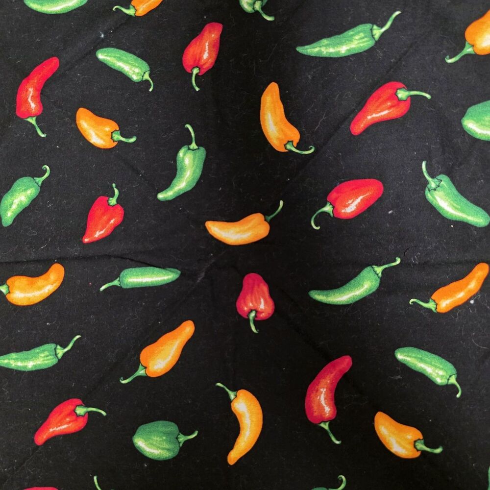 Red Chili Hot Peppers Habanero Black Fabric 14" x 14" 21" Diagonal Cranston COLL